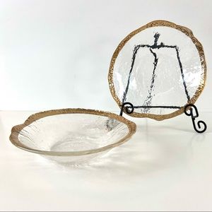 2-VTG IVV “Glacier” Italian Textured Art Glass 10k Gold Trimmed Bowls